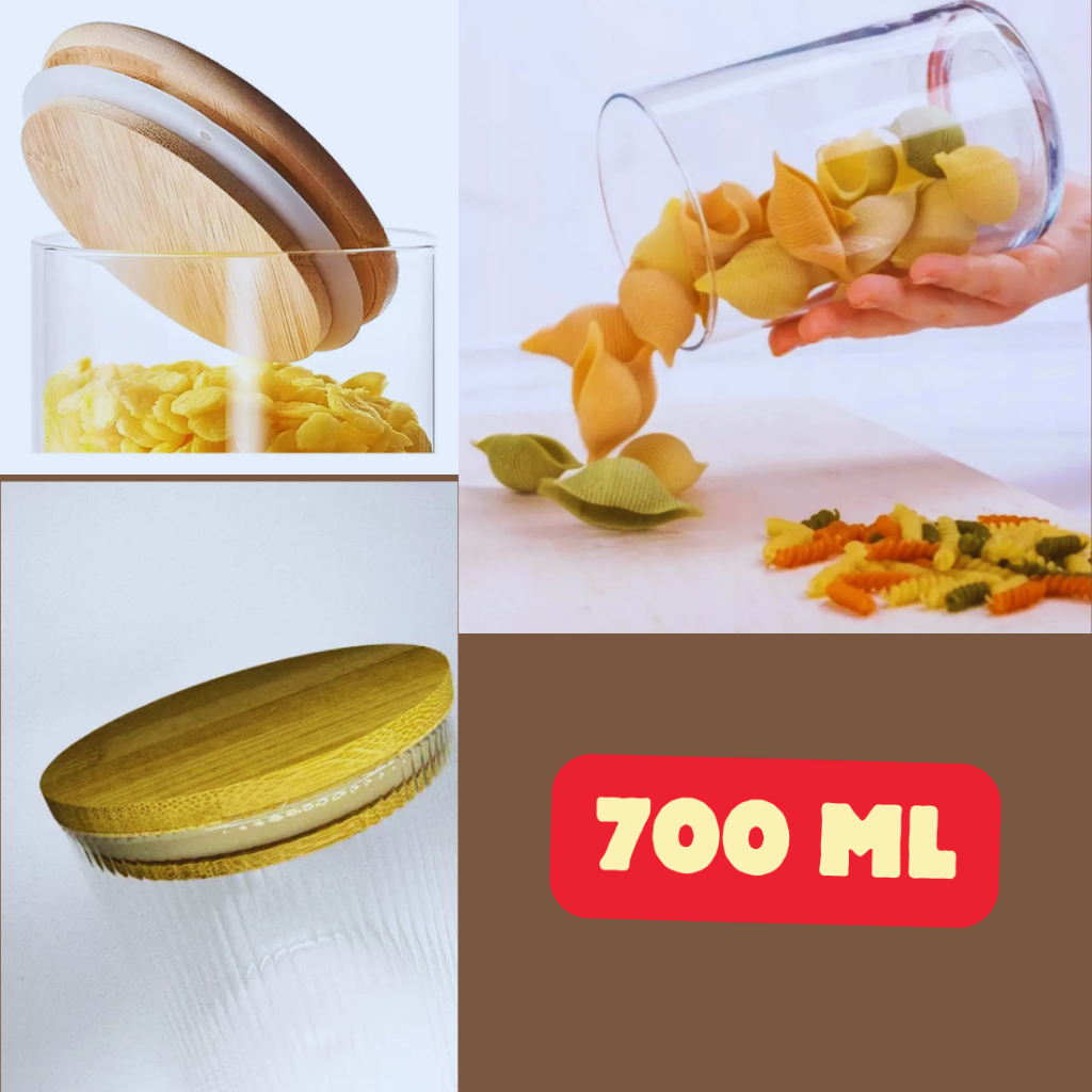 Pote Vidro Borossilicato Tampa Bambu 700ml Recipiente Transparente Hermetico Cozinha Organizador