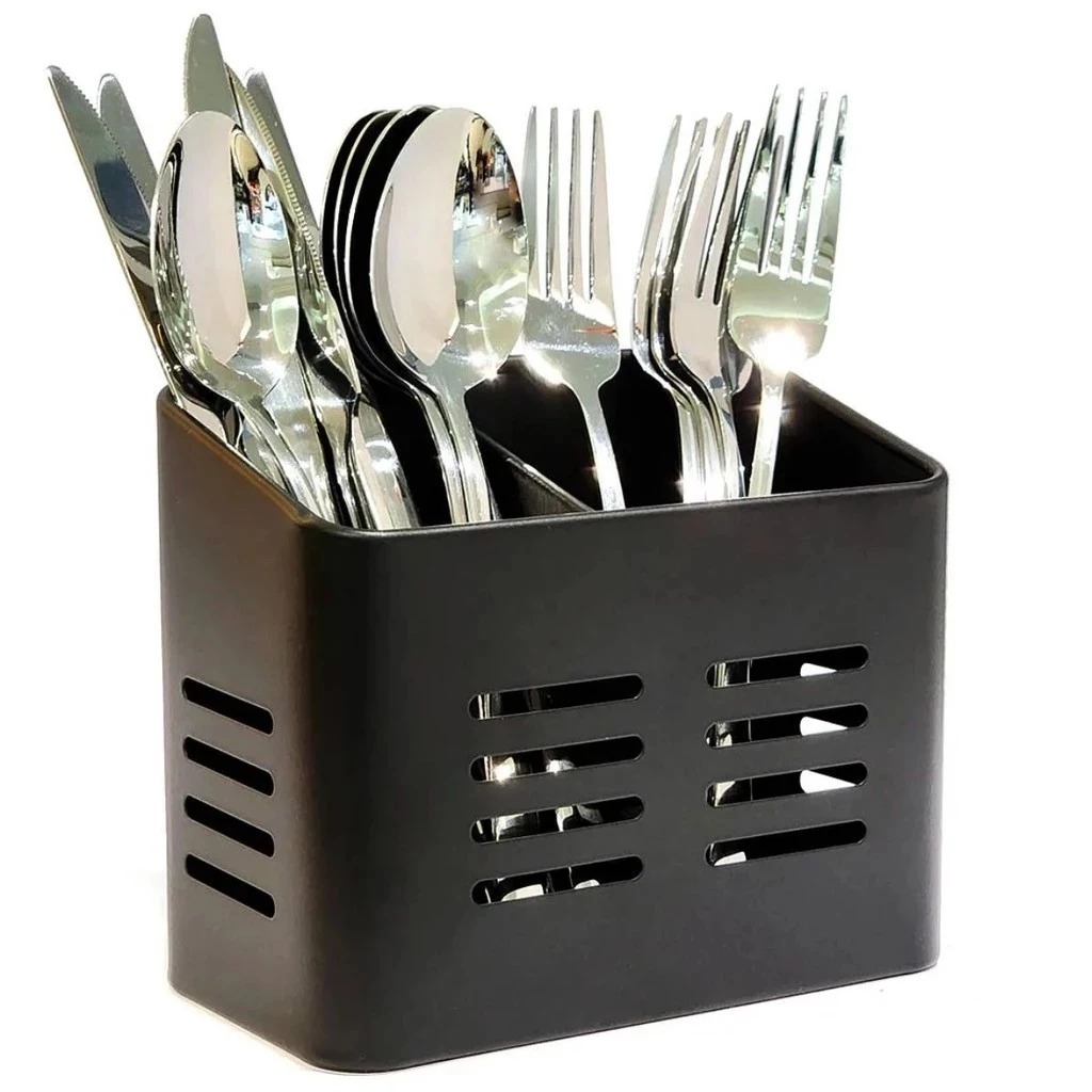 Porta Talher Escorredor de Talher de Inox Retangular Black 16x13,3x9cm-6115