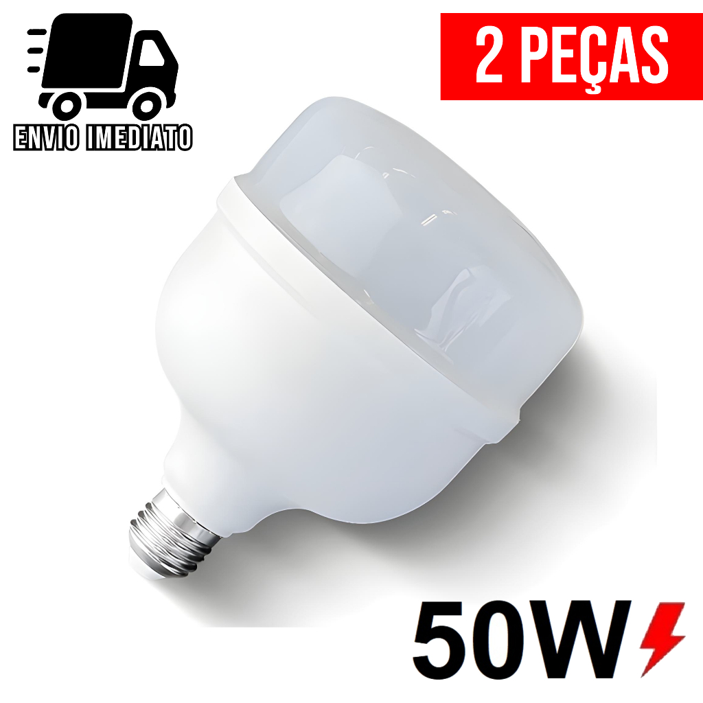 Kit 2 Lampada LED 50W E27 Bivolt Branco Frio 6500K Alta Potência Super Econômica em Oferta na Shopee