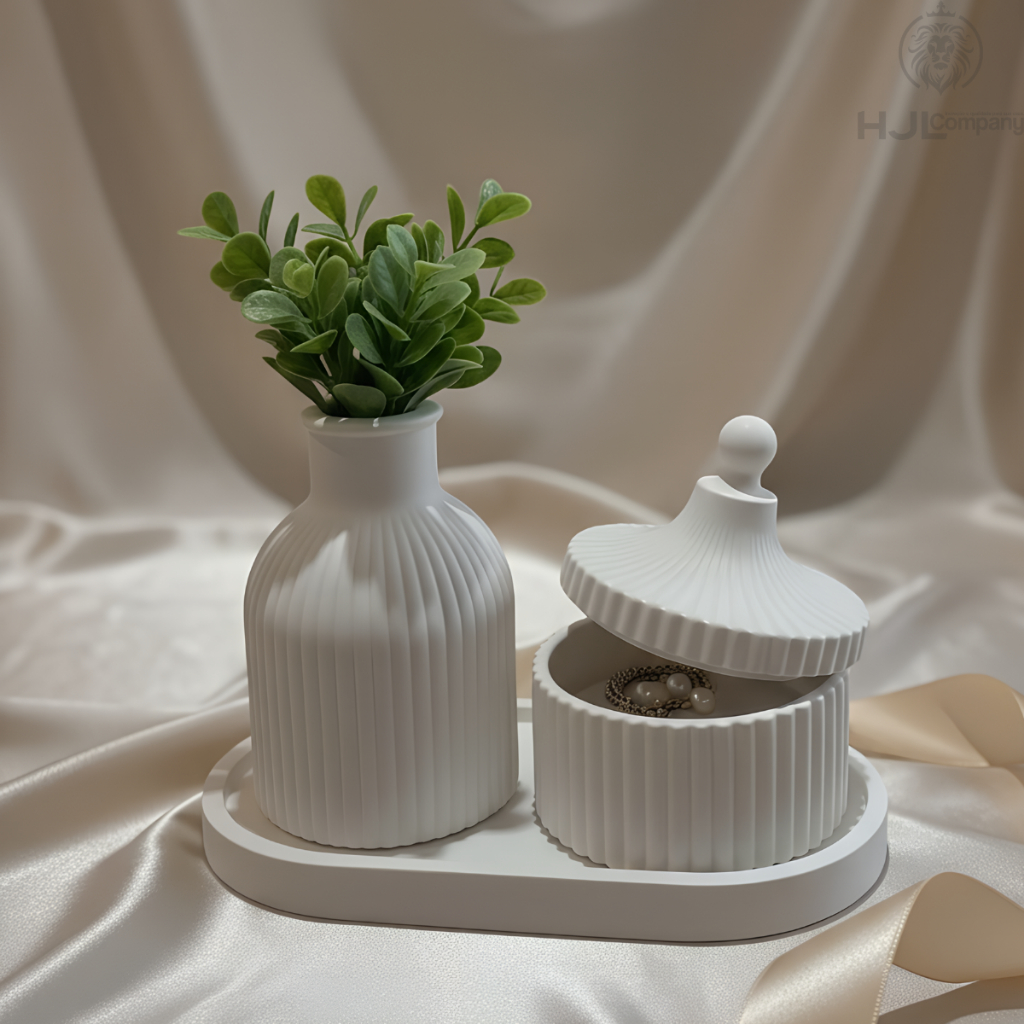 Kit 3 peças decorativas de gesso bandeja vaso e porta joias em Oferta na Shopee