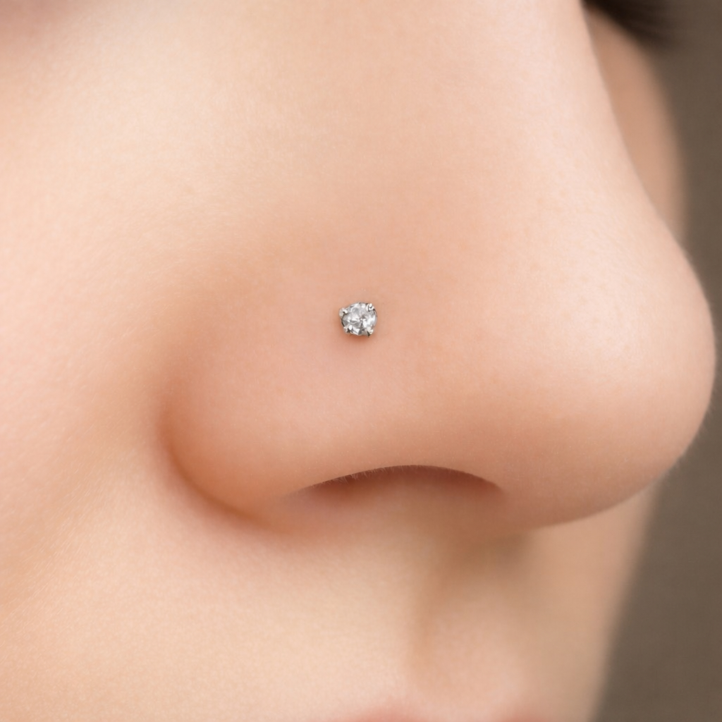 Kit Nostril Piercing Prata 925 Argola Cravejada Ponto Luz