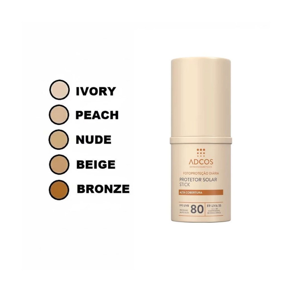 Protetor Solar Facial com Cor 17g Adcos Fotoproteção Diária Stick FPS 80