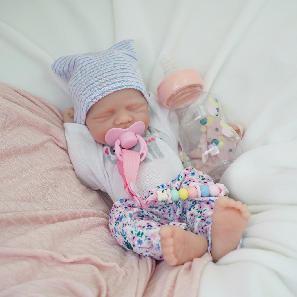 Bebê Reborn Menina de Silicone Sólido 35cm Olho Fechado Pele Suave com Acessórios · foto 2