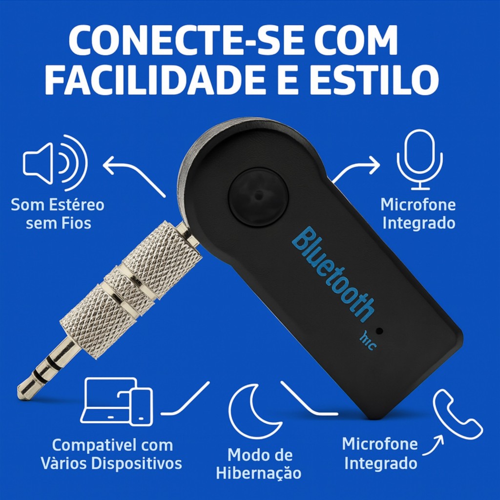 Receptor Bluetooth P2 Música Chamada Som Carro Adaptador 3.5mm Sem Fio — imagem 2 de 2