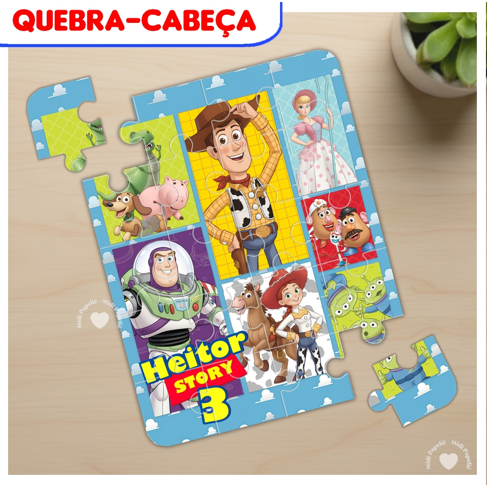 Quebra-Cabeça Toy Story Woody Buzz Lightyear Nome e idade Personalizado Lembrancinha 20pçs Festa de aniversário Infantil