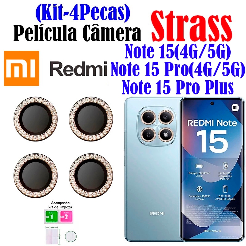 Kit (4*Pecas)Película Câmera Diamonte Note 15(4G/5G)/Note 15 Pro(4G/5G)/Note 15 