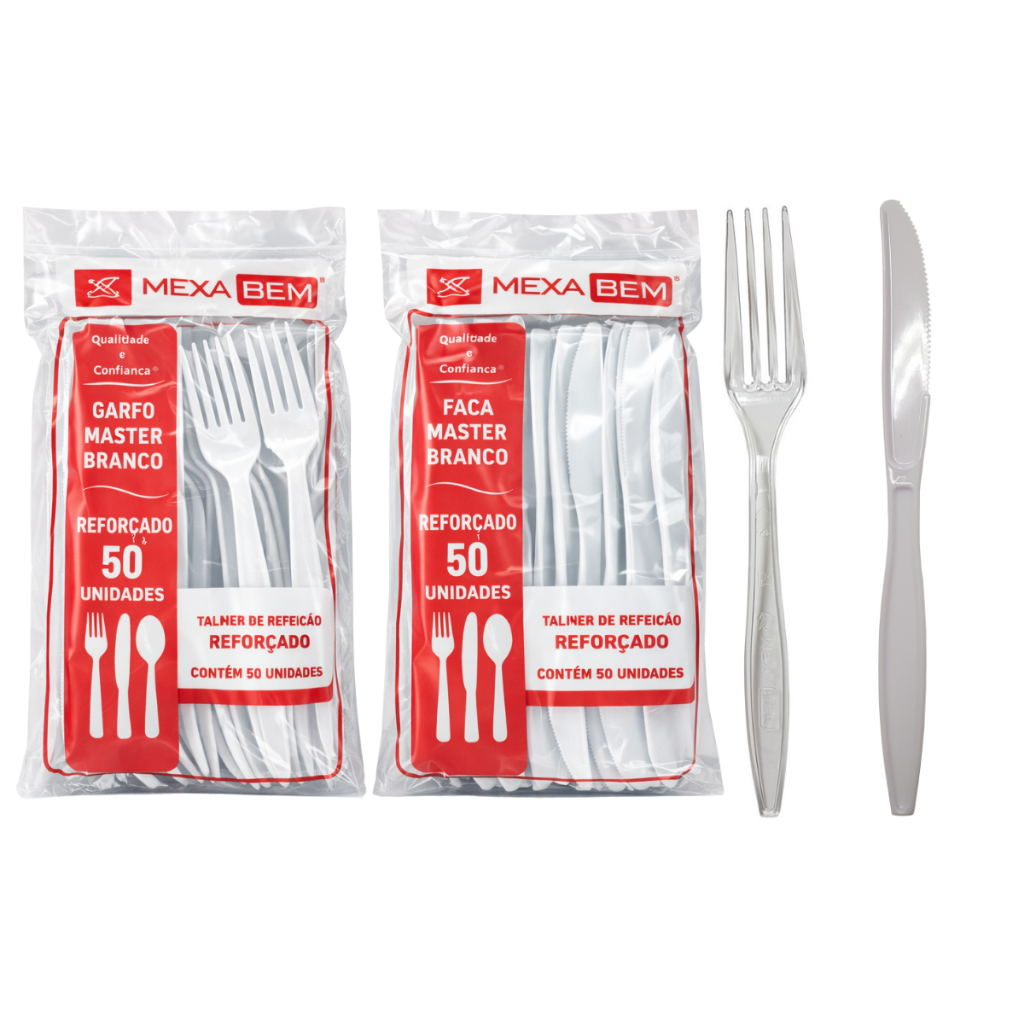Garfo e Faca Descartável 100 Unidades – 2 Pacotes de 50 Talheres Plásticos para Festa, Churrasco em Oferta na Shopee