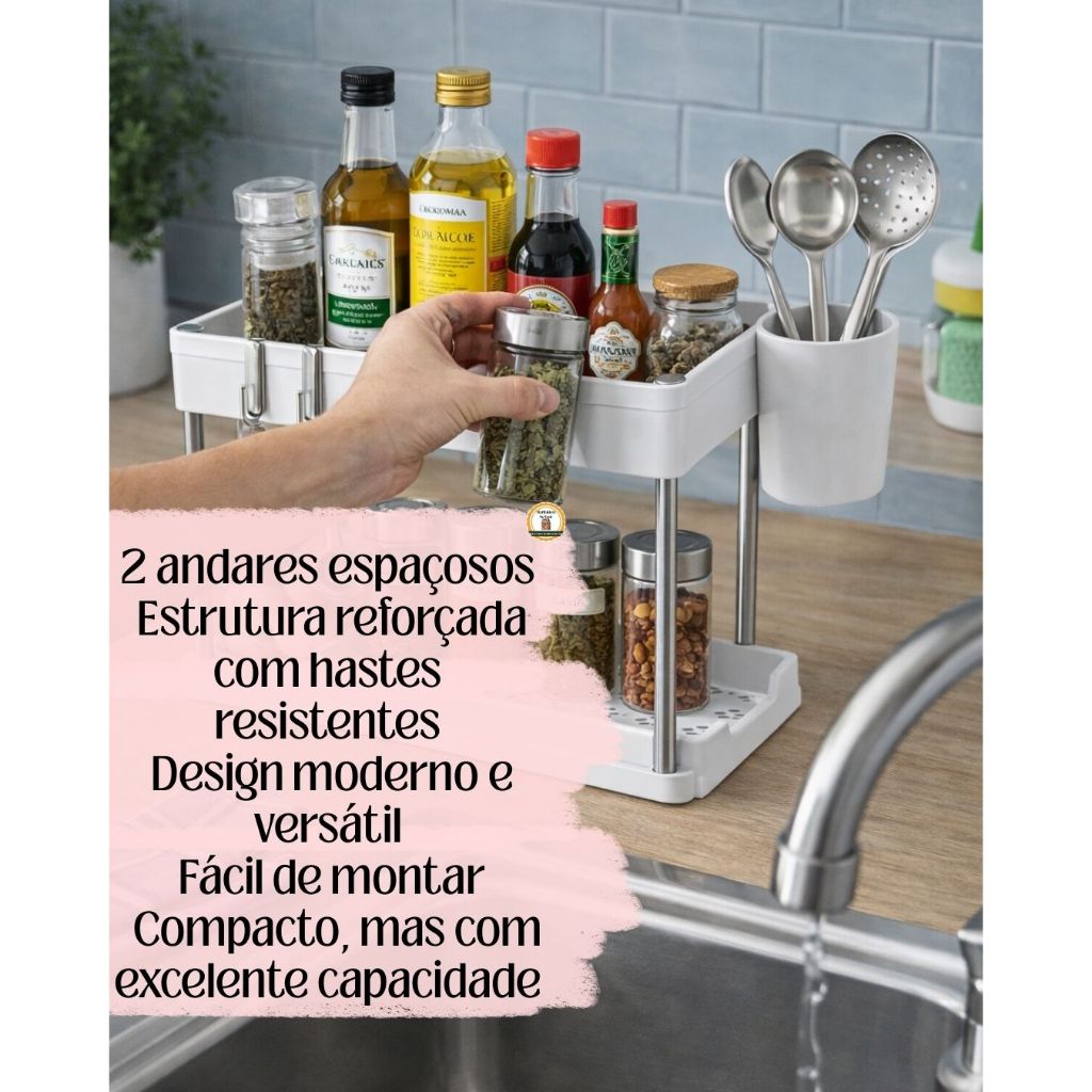 Organizador de Mesa de Plástico 2 Andares Multiuso Banheiro Cozinha Lavanderia