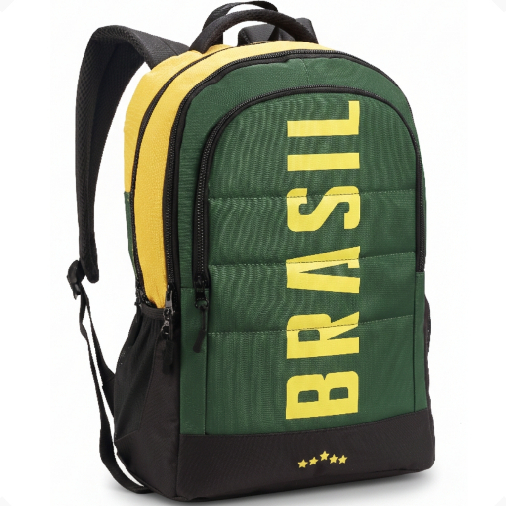 Mochila De Costas Masculina Porta Notebook Esportiva Brasil Copa Do Mundo Verde E Amarelo Denlex