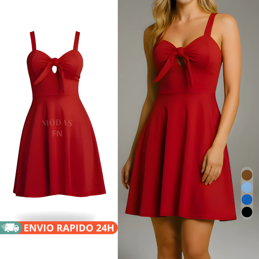 Vestido Feminino Soltinho Curto Rodado Amarração no Busto Ajustável — imagem 1