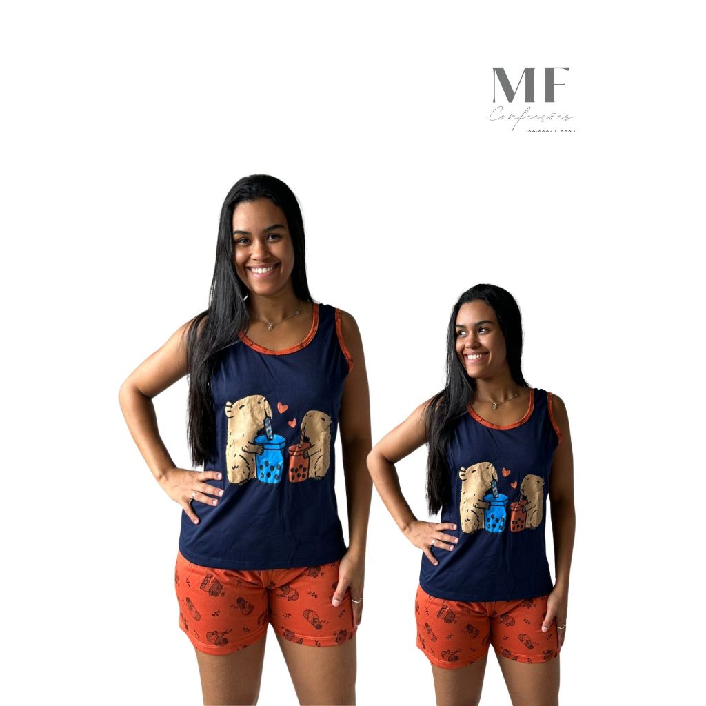 Detalhes do Pijama Feminino Regata Fresquinho Malha Confortável Short Doll