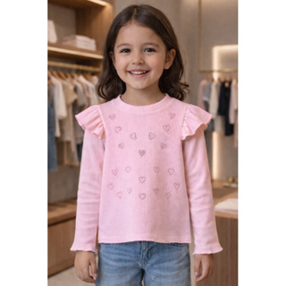 Blusa Infantil Feminina Manga Longa Coração Strass Fru Fru Menina Moda 4 ao 12 em Oferta na Shopee