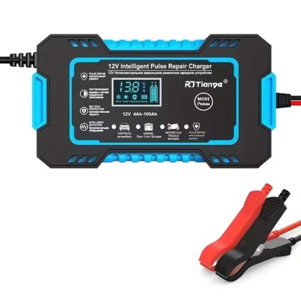 Carregador Automotivo Carga Recupera Bateria 12v Portátil Auxiliar de Partida - LCD, 15AH a 100AH, Carrega Carro e Moto