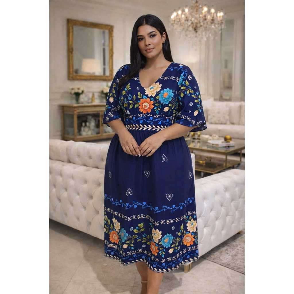 Vestido longo com manga flare , em tamanho G1 veste 40 ao 46