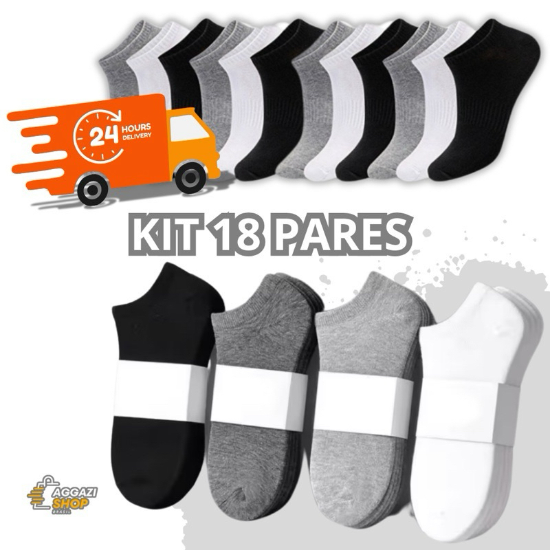 Kit Até 18 Pares de Meia Soquete Unissex Com Design Anatômico em Oferta na Shopee
