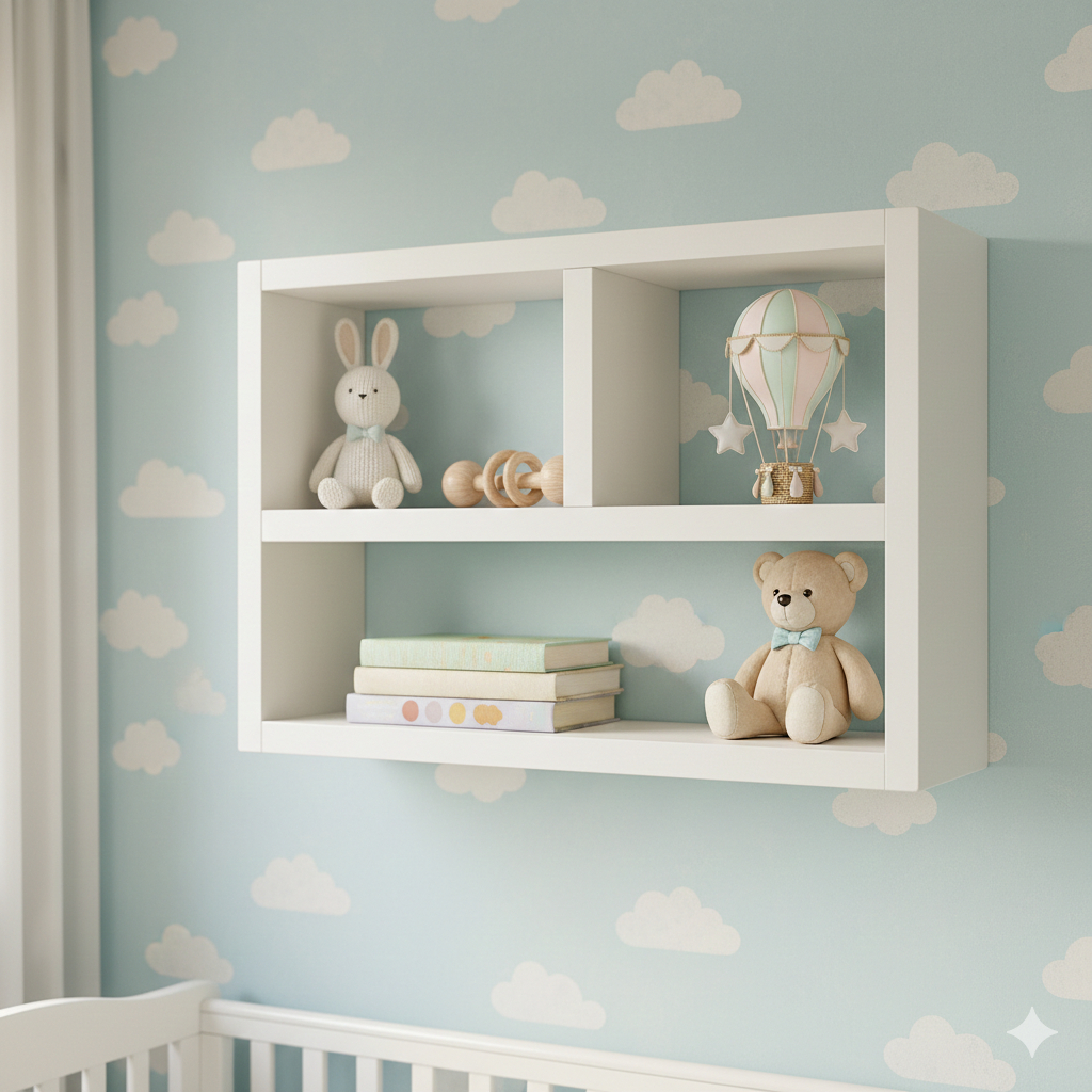 Nicho Porta Livros e Brinquedos para Quarto Infantil Organizador de Parede Baby com Divisórias