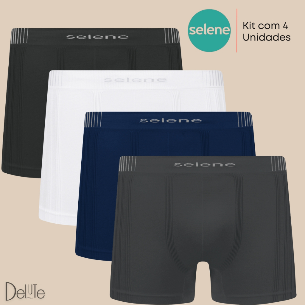 Kit com 4 Cuecas Boxer Selene Masculina Sem Costura Confortável