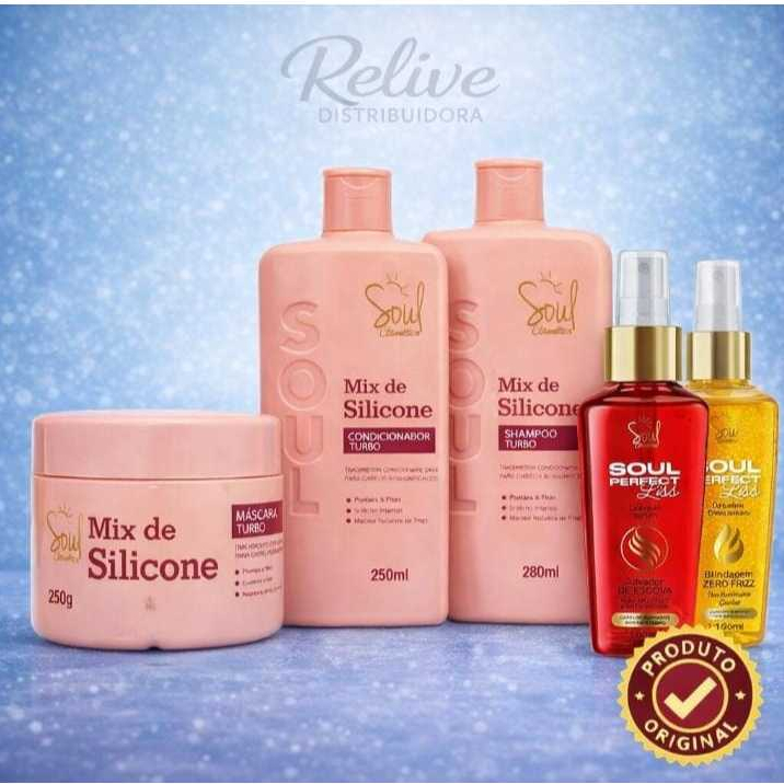 Combo Kit Capilar Mix de Slicone + Óleo Sérum Extraordinário + Leave-in SOUL COSMETICOS Salão Brilho