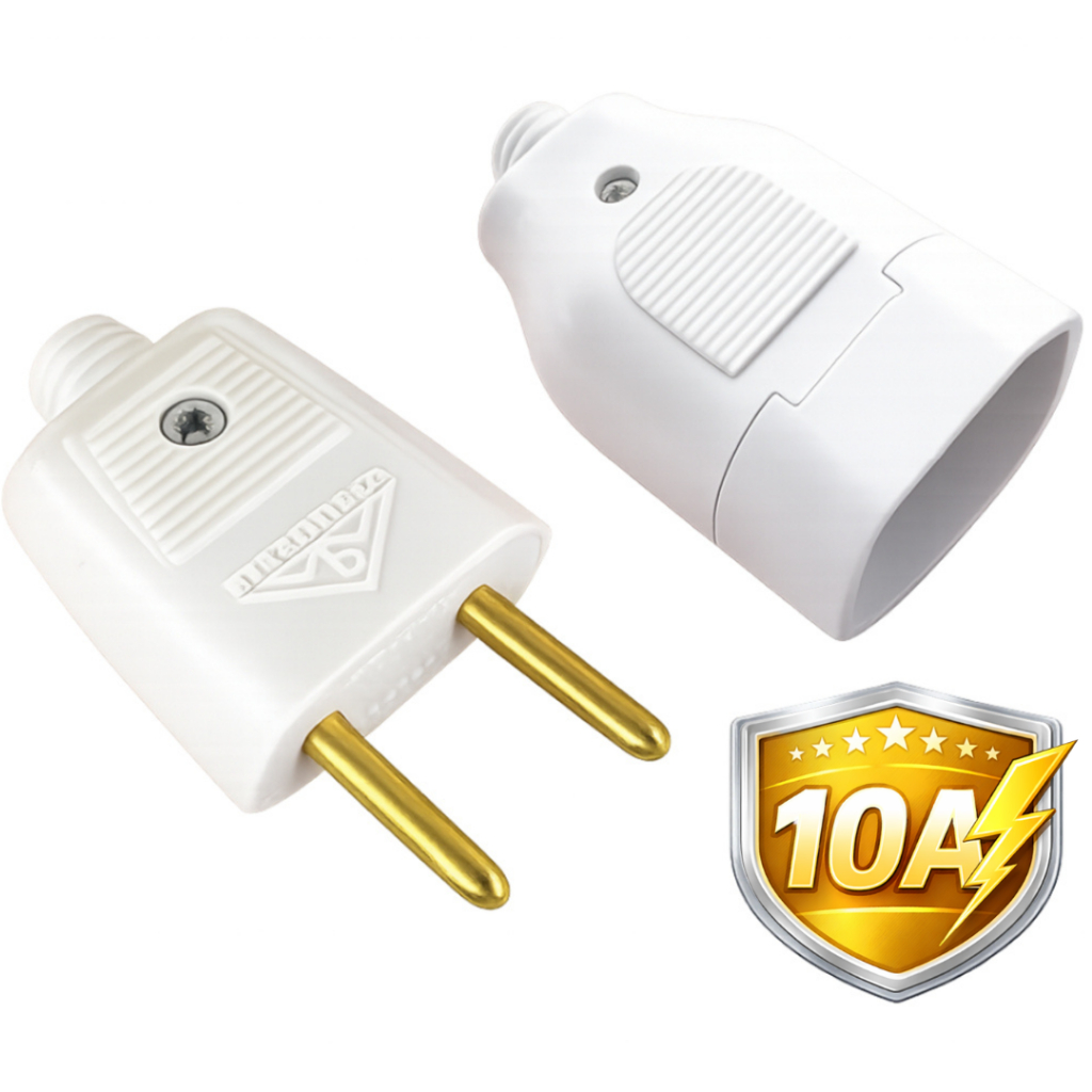 Kit Plugue Fêmea + Macho 10A Para Extensão Tomada Régua Adaptador Plug 2 Pinos