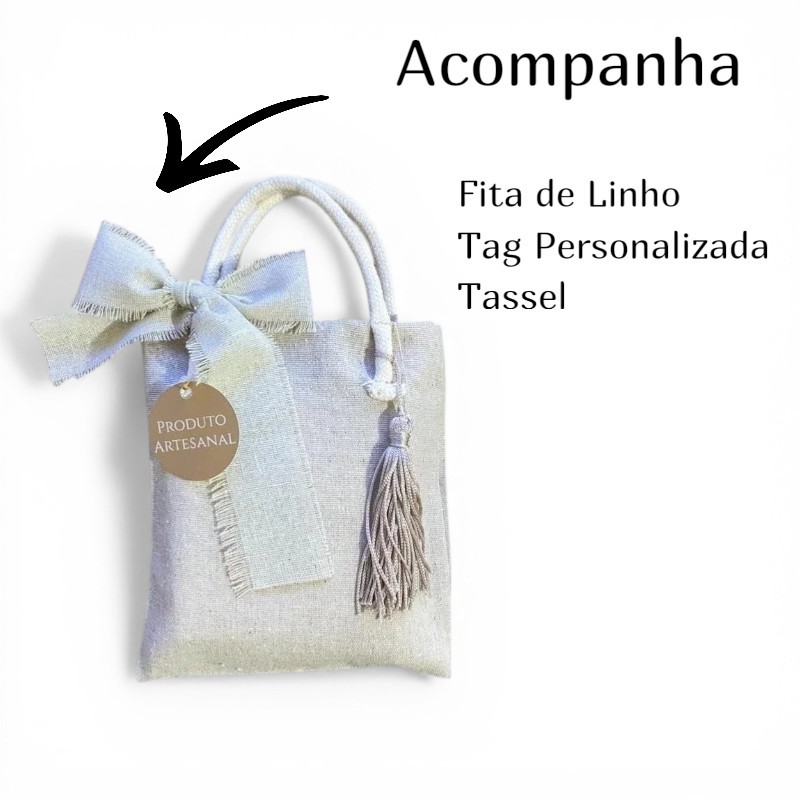 01 Sacola de Linho com Laço e Tag com Nome Personalizado para Presente ou Lembrancinha em Oferta na Shopee