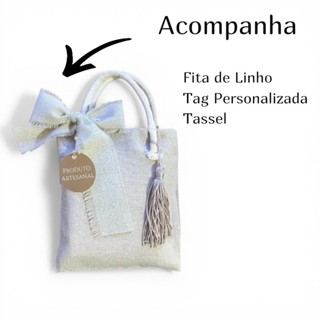 01 Sacola de Linho com Laço e Tag com Nome Personalizado para Presente ou Lembrancinha em Oferta na Shopee