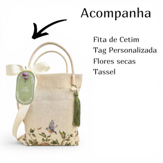 kit Sacolas Ecobag Linho cor Natural Passarinhos Encantados tag personalizada lembrancinha em Oferta na Shopee