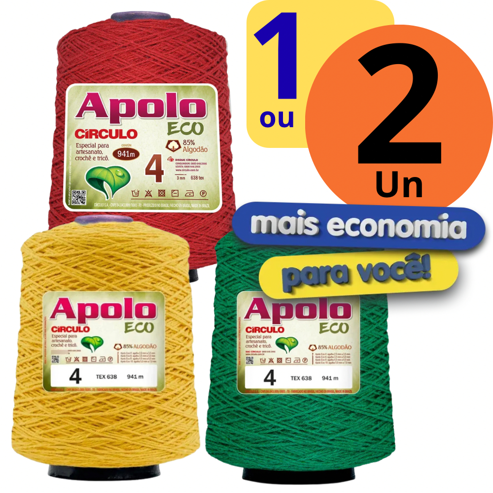 1 ou 2 un Barbante Apolo Eco Círculo N°4 - 600g