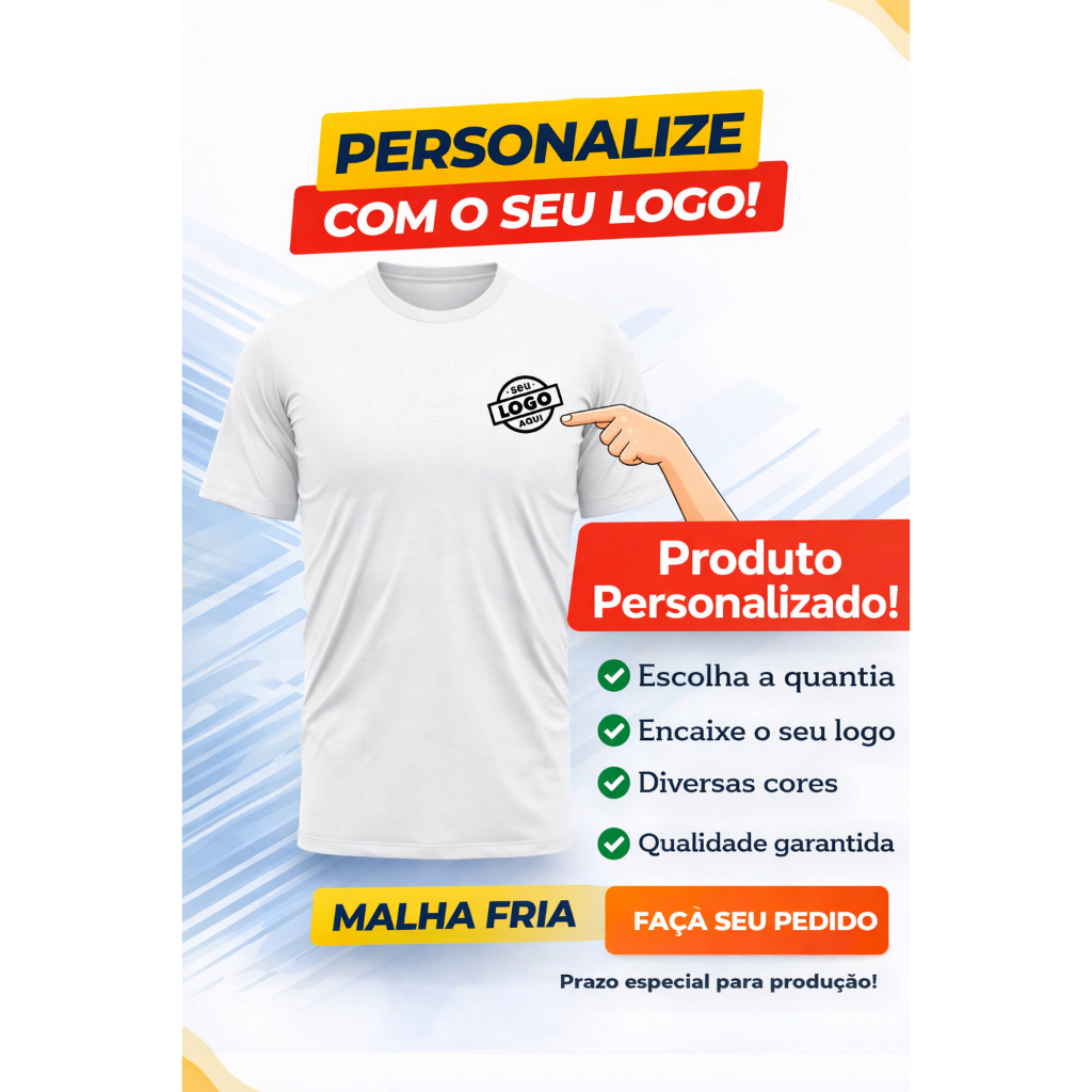 Camisa Personalizada Manga Curta Logo Frente Sublimação Malha Fria Uniforme Fardamento