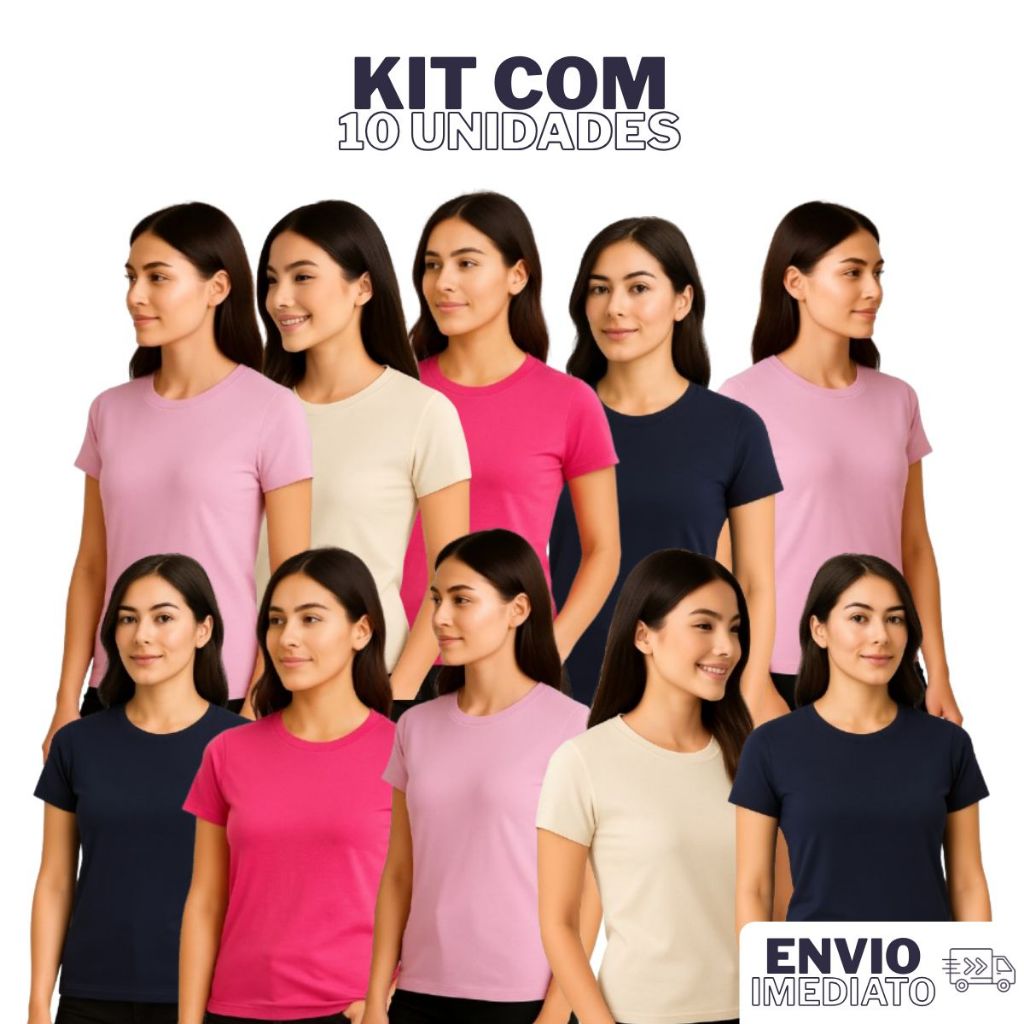 Kit 10 T shirt Algodão 100% Camiseta Feminina Babylook Basica sem estampa Blusinha Manga Curta