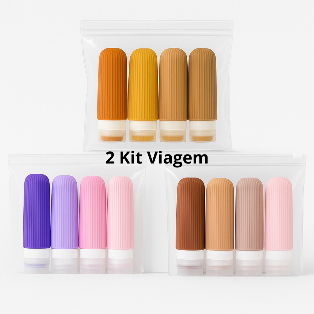 Kit Viagem Frasco Pote Silicone Shampoo Creme completo 90ml Top