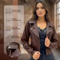 Jaqueta Feminina Com Ziper De Couro Premium Inverno Elegante Envio rapido Confortavel Luxo Sexy