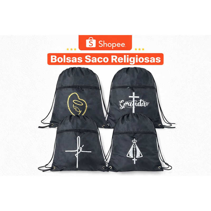 Mochila Saco Fé Gratidão Terço Cristã Com Bolso Zíper Academia Escola Igreja Evangélico Unissex