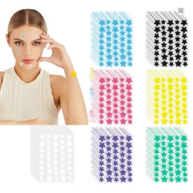 KIT Adesivo Anti-acne Rosto Hidrocoloide Cobrir Espinhas Imperfeições Estrela Animais Fofos Transparentes Incolor