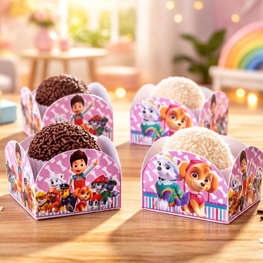 Forminha para Doces Patrulha Canina Rosa | Porta Docinho 4 Pétalas Festa Infantil | Personalizada