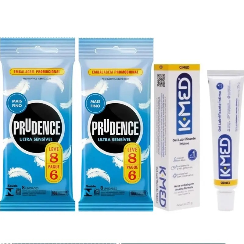 16 Preservativo Prudence Ultra Sensivel com Lubrificante + Kmed 25 gramas
