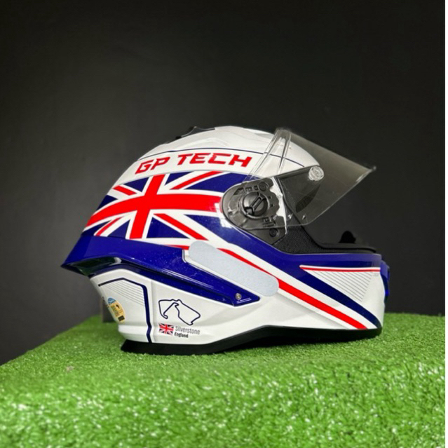 Capacete GP Tech Pilot UK Azul Vermelho Fechado Viseira Cristal