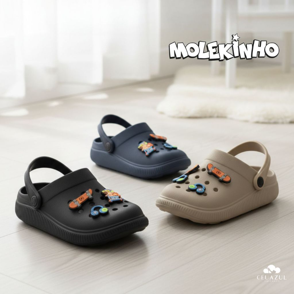 Babuche Clog Molekinho Infantil Menino Enfeites Skates Confortável Original em Oferta na Shopee