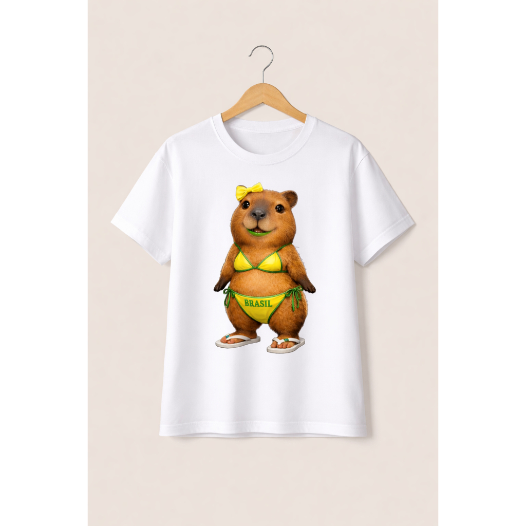 Camiseta Capivara de Biquíni Brasil Estampa Engraçada e Fofa  Cores Variadas - Envio Rápido Unissex