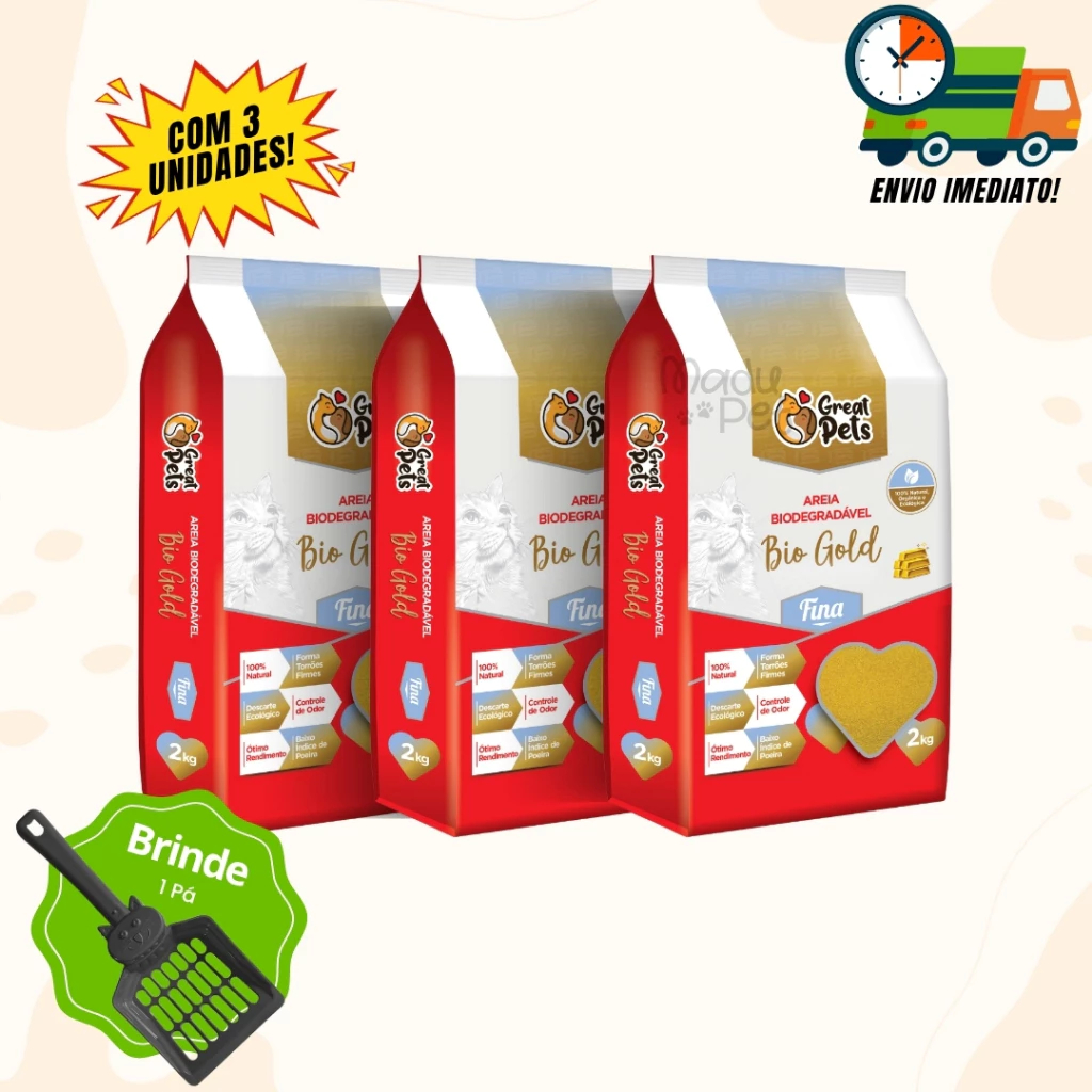 Areia Para Gatos Biodegradável Great Pets Fina - Pct de 2 Kg Alta Absorção e Controle de Odores em Oferta na Shopee