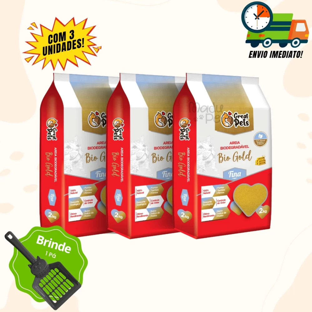 Areia Para Gatos Biodegradável Great Pets Fina - Pct de 2 Kg Alta Absorção e Controle de Odores