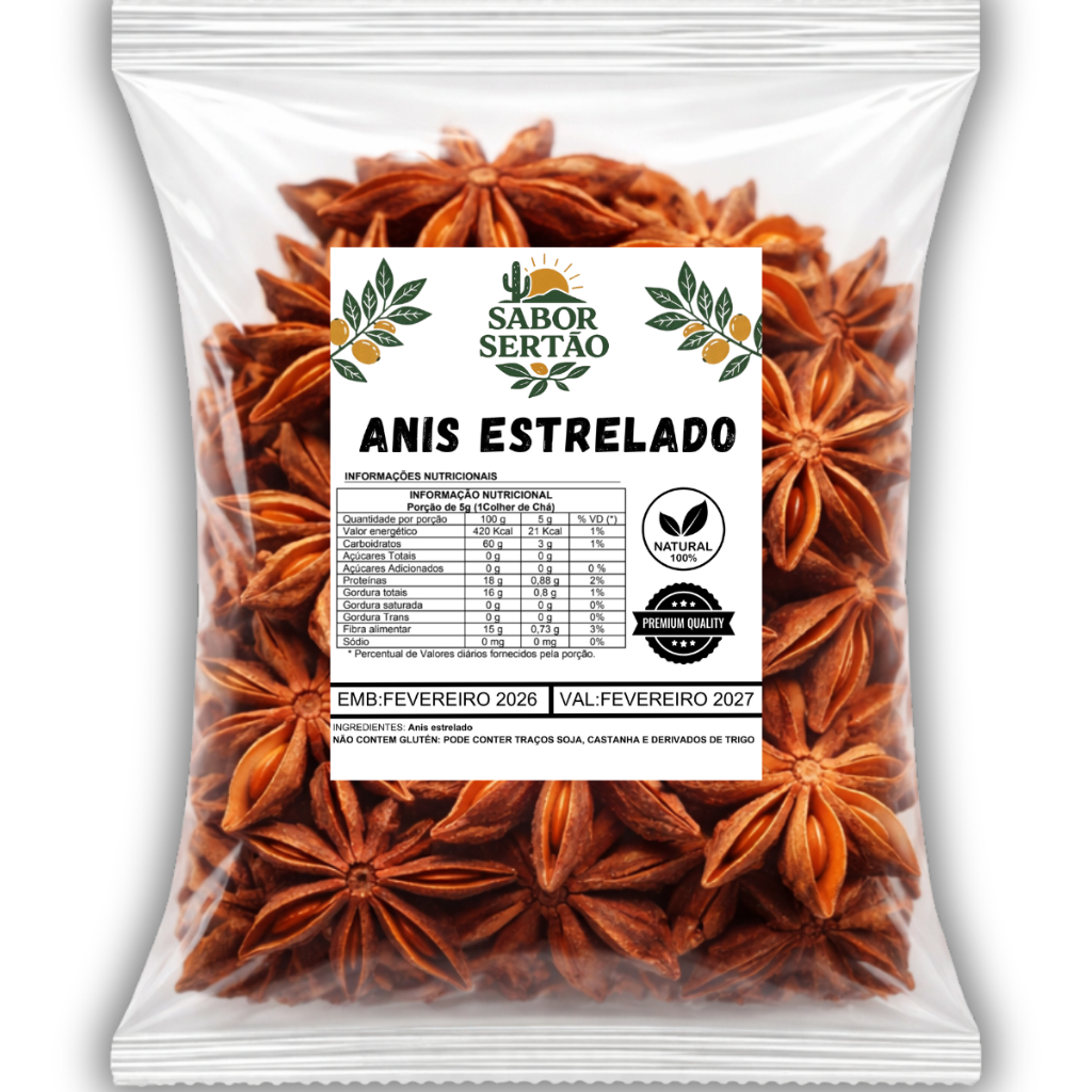 Anis Estrelado 100% Natural 250GR - 100GR em Oferta na Shopee