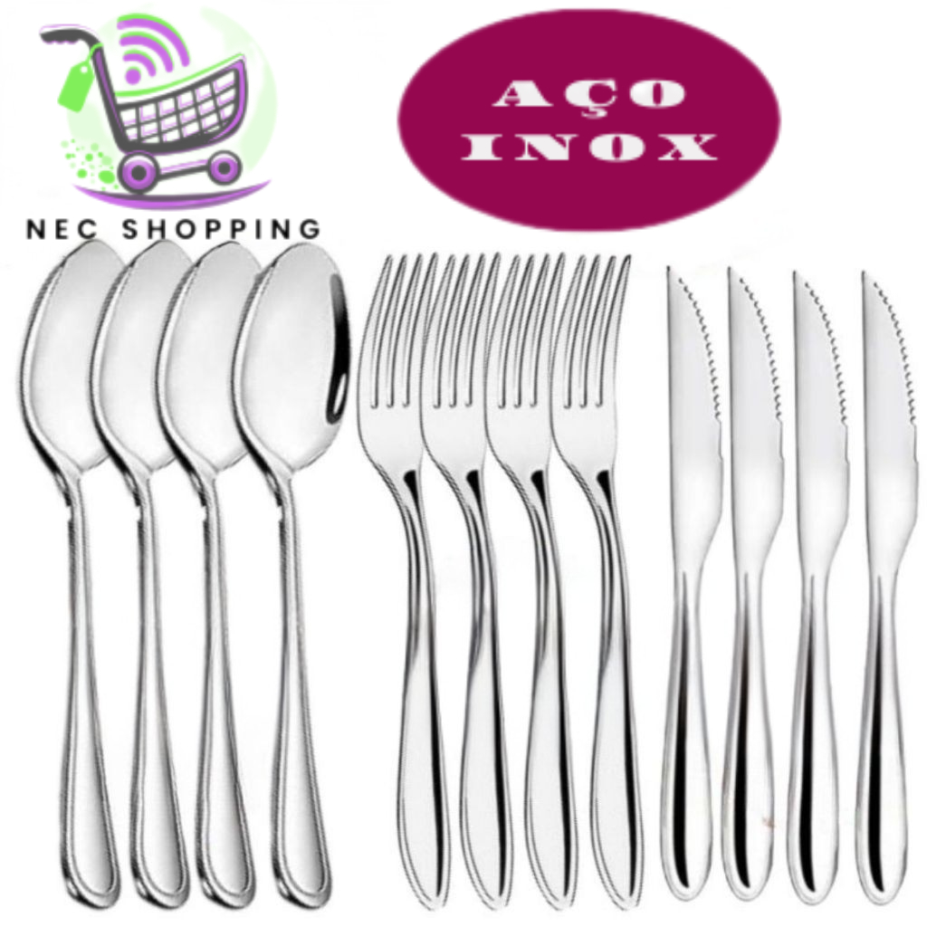 Kit 36 Peças Talheres Inox 12 Garfo 12 Faca 12 Colher  Premium Casa Cozinha Buffet bar  Restaurante