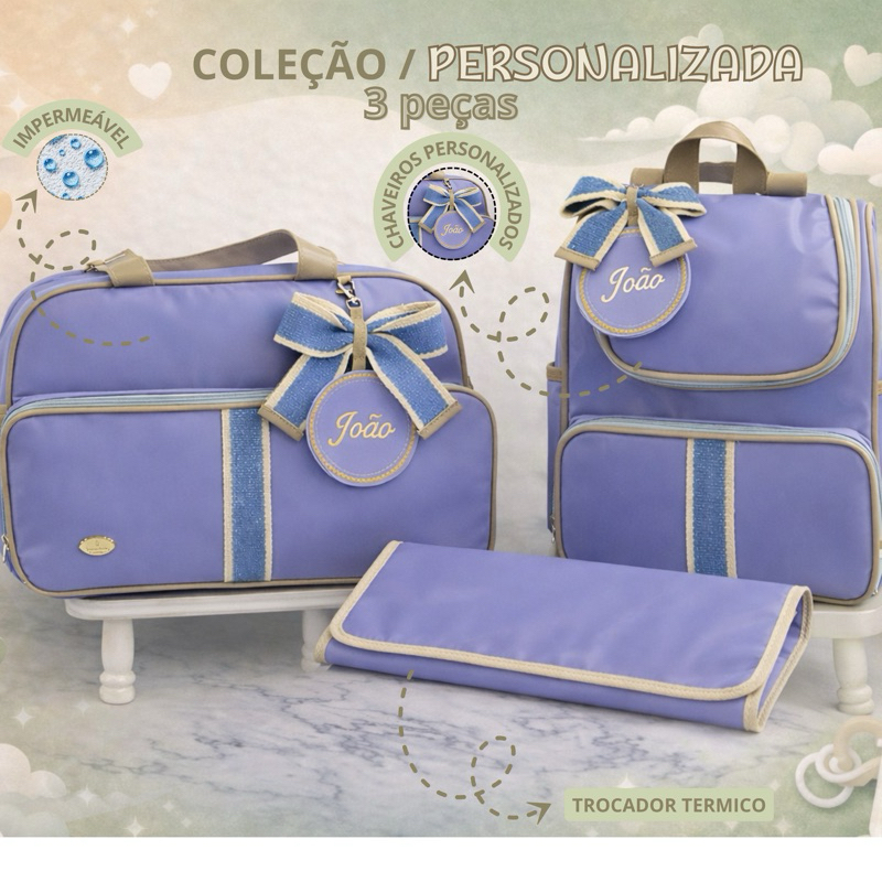 Kit Maternidade com Chaveiros Personalizado, Mala G, Mochila 2em1 e trocador, Universo Baby em Oferta na Shopee