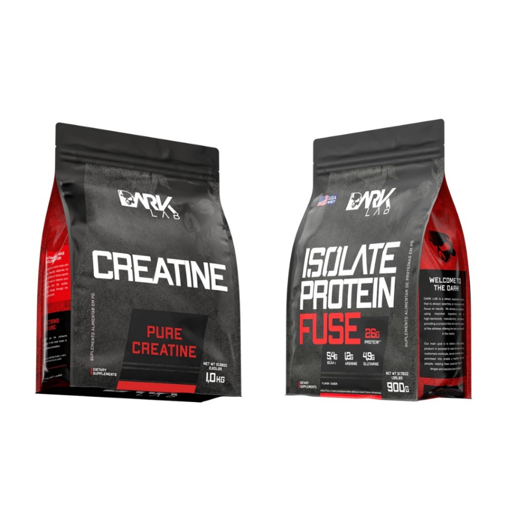 Kit Creatina Monohidratada Pura Refil 1Kg  + Whey Protein Fuse 900g Isolate Dark Lab em Oferta na Shopee
