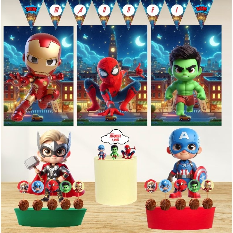 Kit Bolinho Heróis Baby - Kit Festa Heróis Baby - FAZEMOS TODOS OS TEMAS em Oferta na Shopee