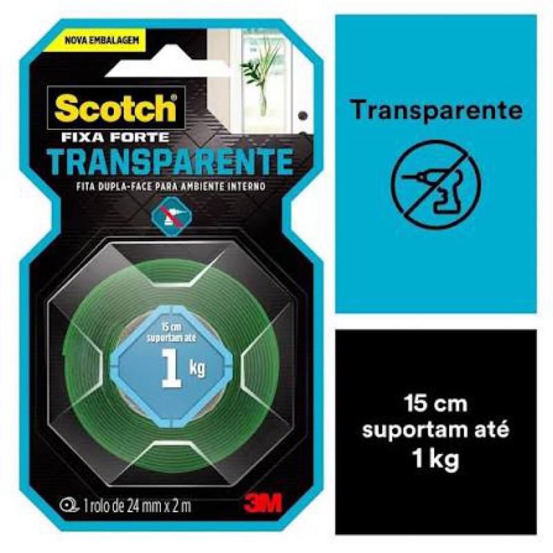 Fita Dupla Face 3M Original Extrema Fixa Forte 24mm X 2m Para Parede Fixa Quadro Espelho 1KG Scoth