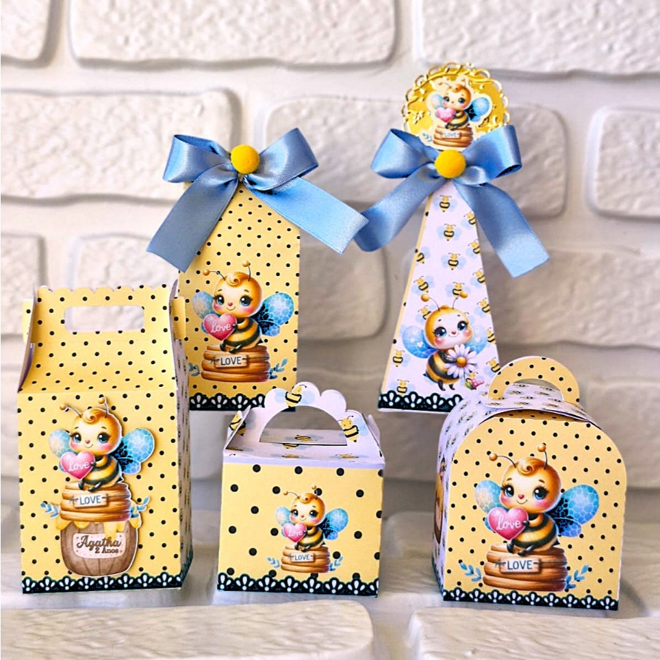 Kit Clássico Festa Personalizados Tema Abelhinha Lembrancinha Caixinha de Aniversário para Festa Infantil