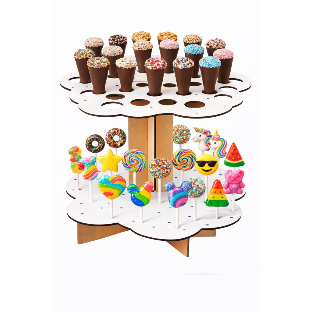 Porta Tubetes e Pirulitos MDF – Display de Mesa Festa Branco, Expositor Decorativo e Funcional