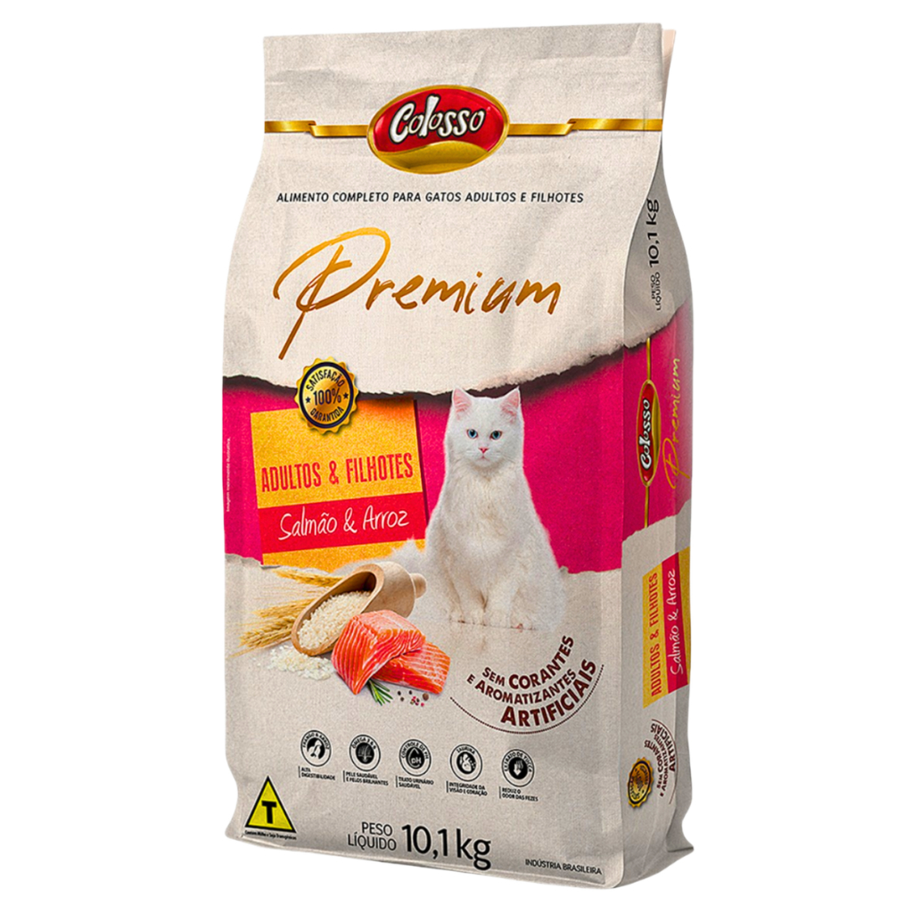 Ração para Gatos Adultos e Filhotes Premium Salmão e Arroz Colosso - 10 Kg em Oferta na Shopee