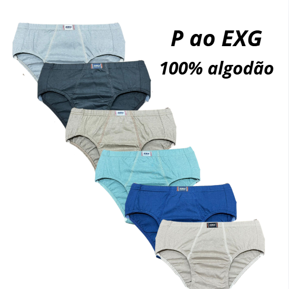Cueca Algodao coeca Slip do vovo Senhor Elástico Embutido 100% Algodão kit com 3,6,9,Confortavel Plus Size Boa Barato